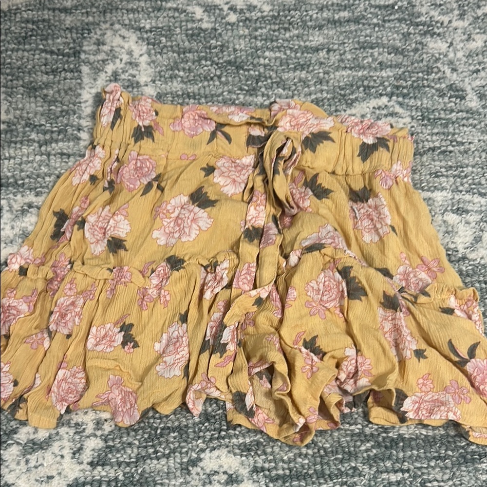 Vanilla Star Yellow Ruffled Wrap Mini Skirt